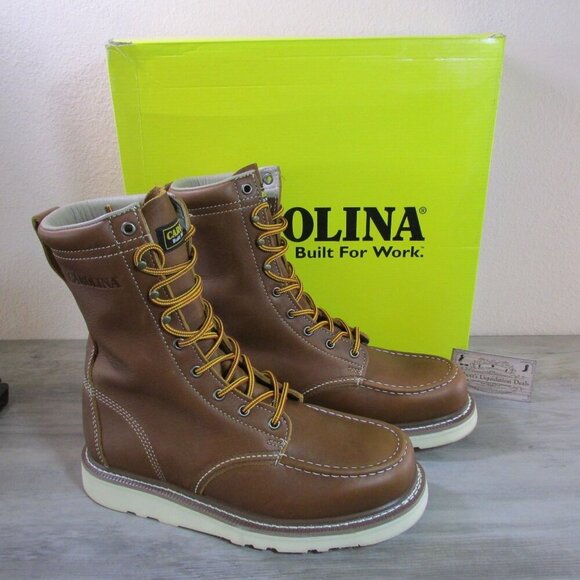 Carolina Men's AMP MX 8" Moc Toe Wedge Work Boots Dark Brown CA7062 - Picture 1 of 5